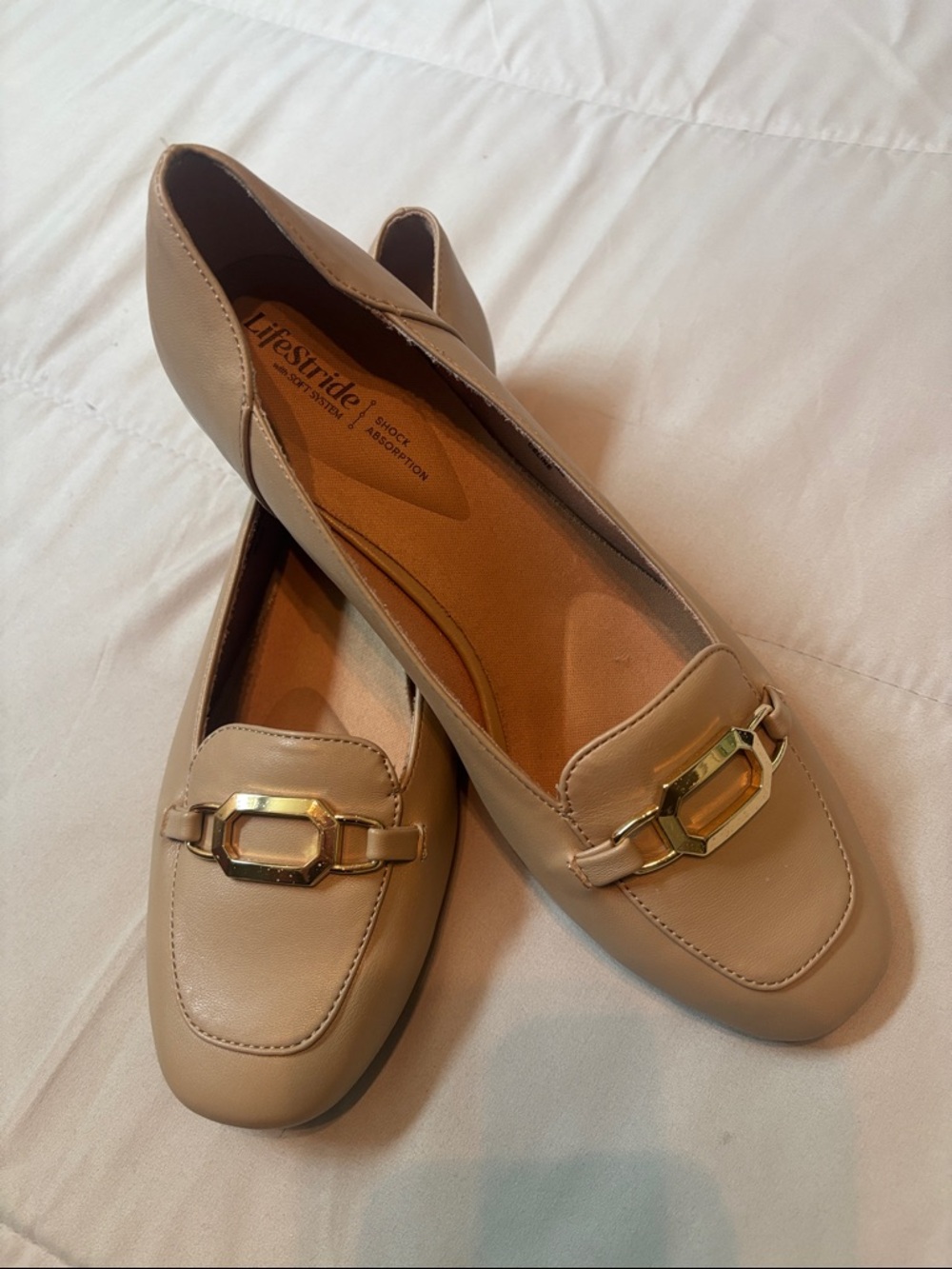 Life Stride Taupe Slip-On Loafers with Gold Accent size 8.5